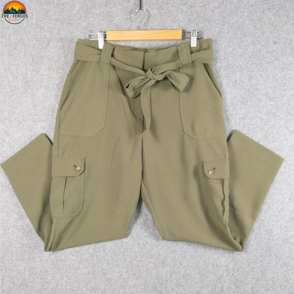 Express Ankle Pants Green Flat Front High-Rise Cargo Pockets Women's Size 12R - Picture 2 of 15